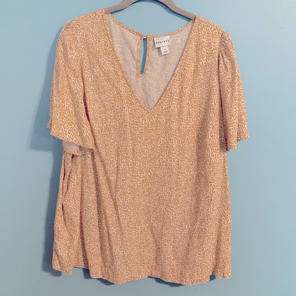 Ava & Viv yellow v-neck flutter sleeve top
